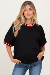 Black Contrast Trim Short Sleeve Maternity Pullover