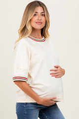 Cream Contrast Trim Short Sleeve Maternity Pullover
