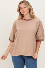 Beige Contrast Trim Short Sleeve Maternity Pullover