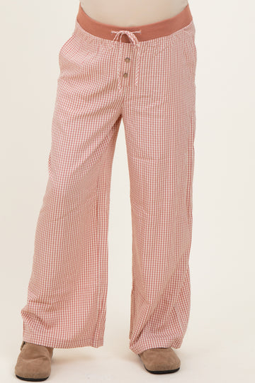 Mauve Gingham Drawstring Maternity Lounge Pants
