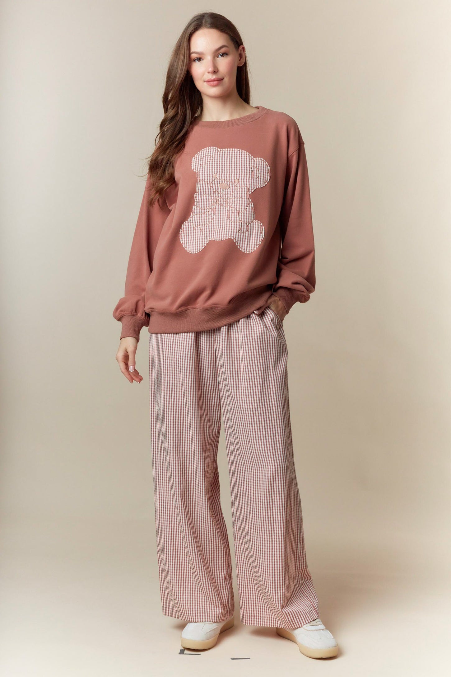 Mauve Gingham Drawstring Lounge Pants