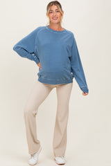 Denim Blue French Terry Vintage Wash Maternity Pullover