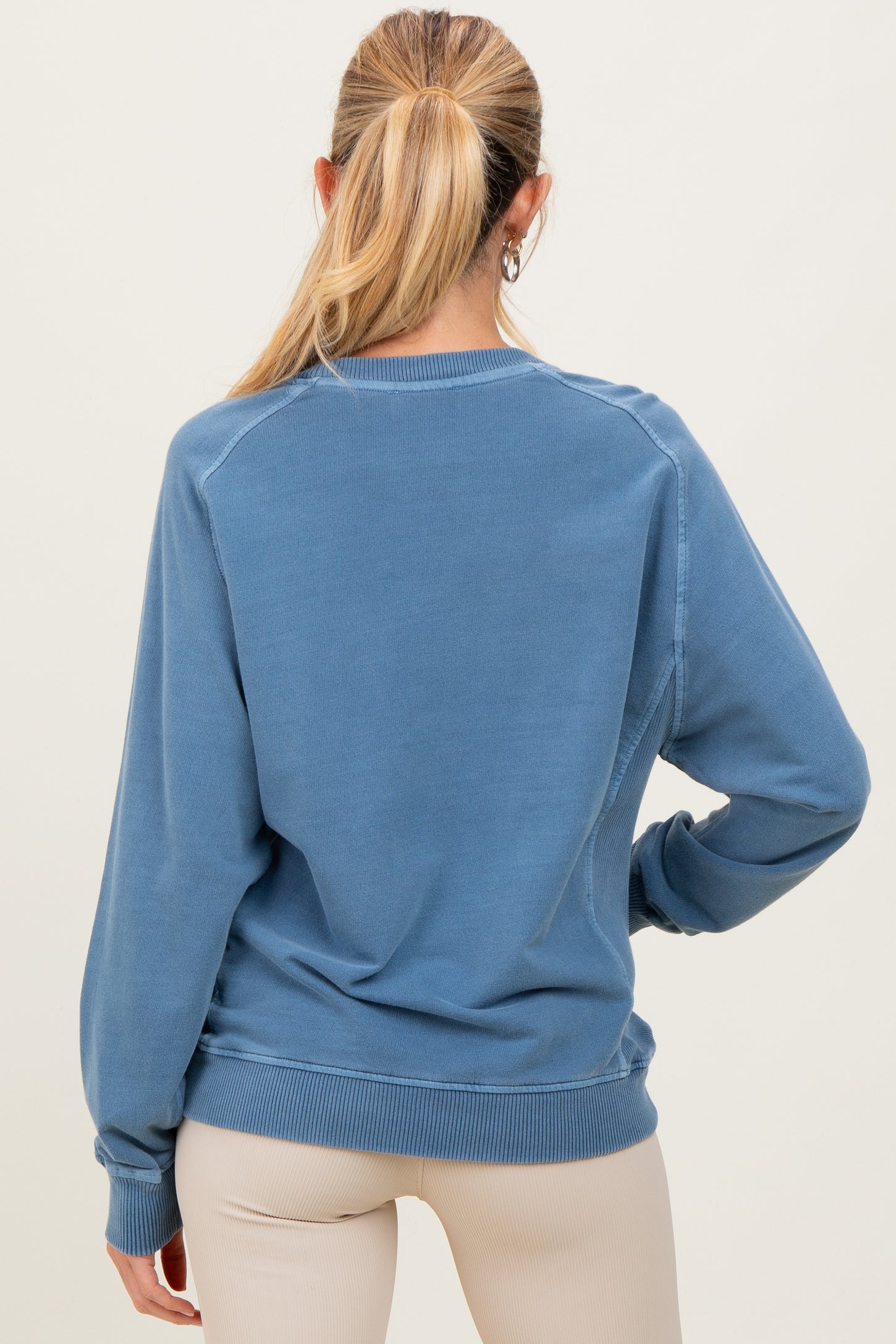 Denim Blue French Terry Vintage Wash Maternity Pullover