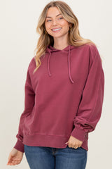 Burgundy French Terry Hooded Maternity Sweatshirt