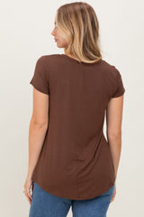 Brown Basic Short Sleeve Top