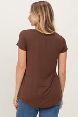 Brown Basic Short Sleeve Top