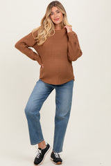 Camel Waffle Knit Rounded Hem Maternity Sweater