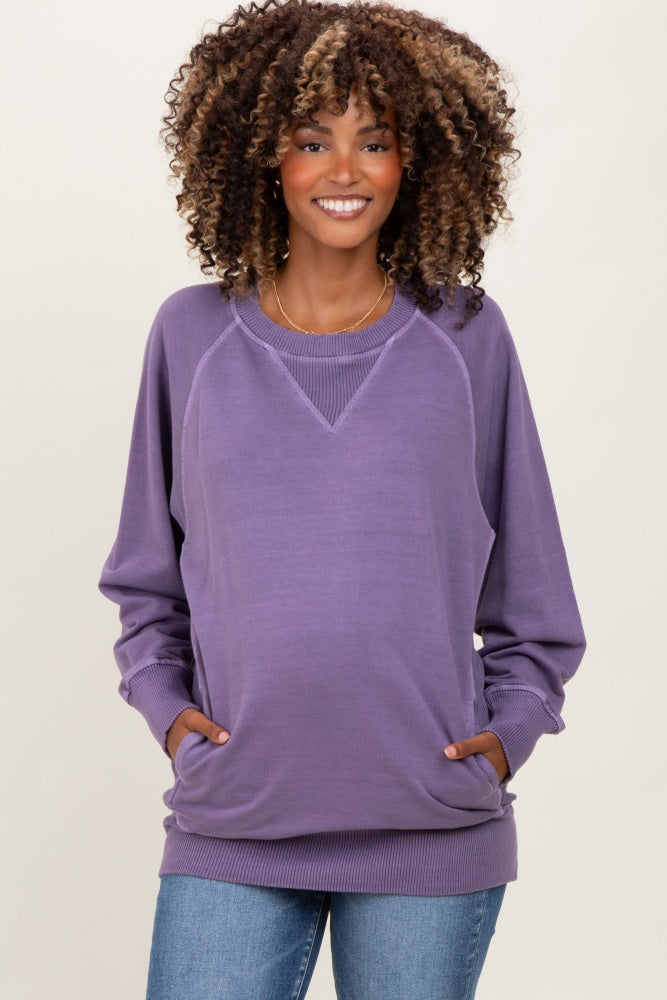 Lavender Vintage Wash French Terry Maternity Pullover