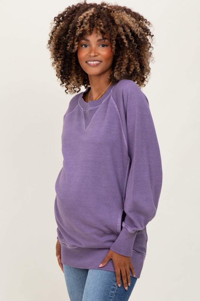 Lavender Vintage Wash French Terry Maternity Pullover