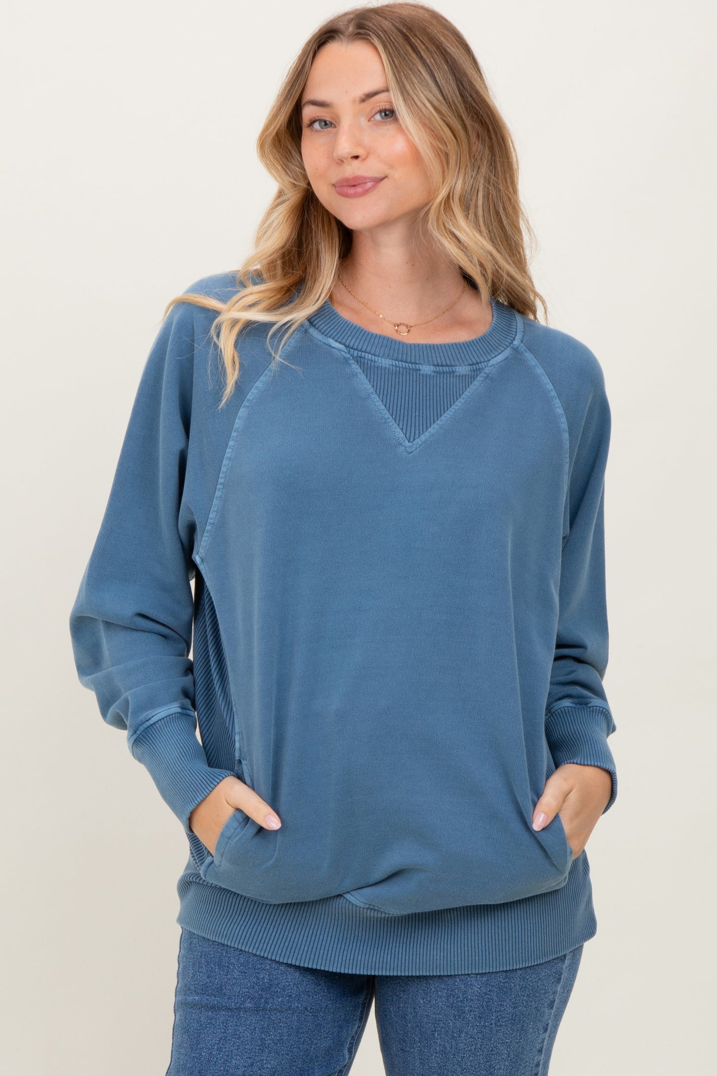 Blue Vintage Wash French Terry Pullover