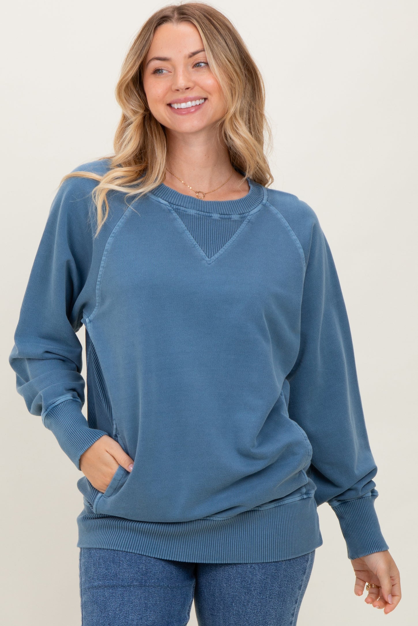 Blue Vintage Wash French Terry Pullover