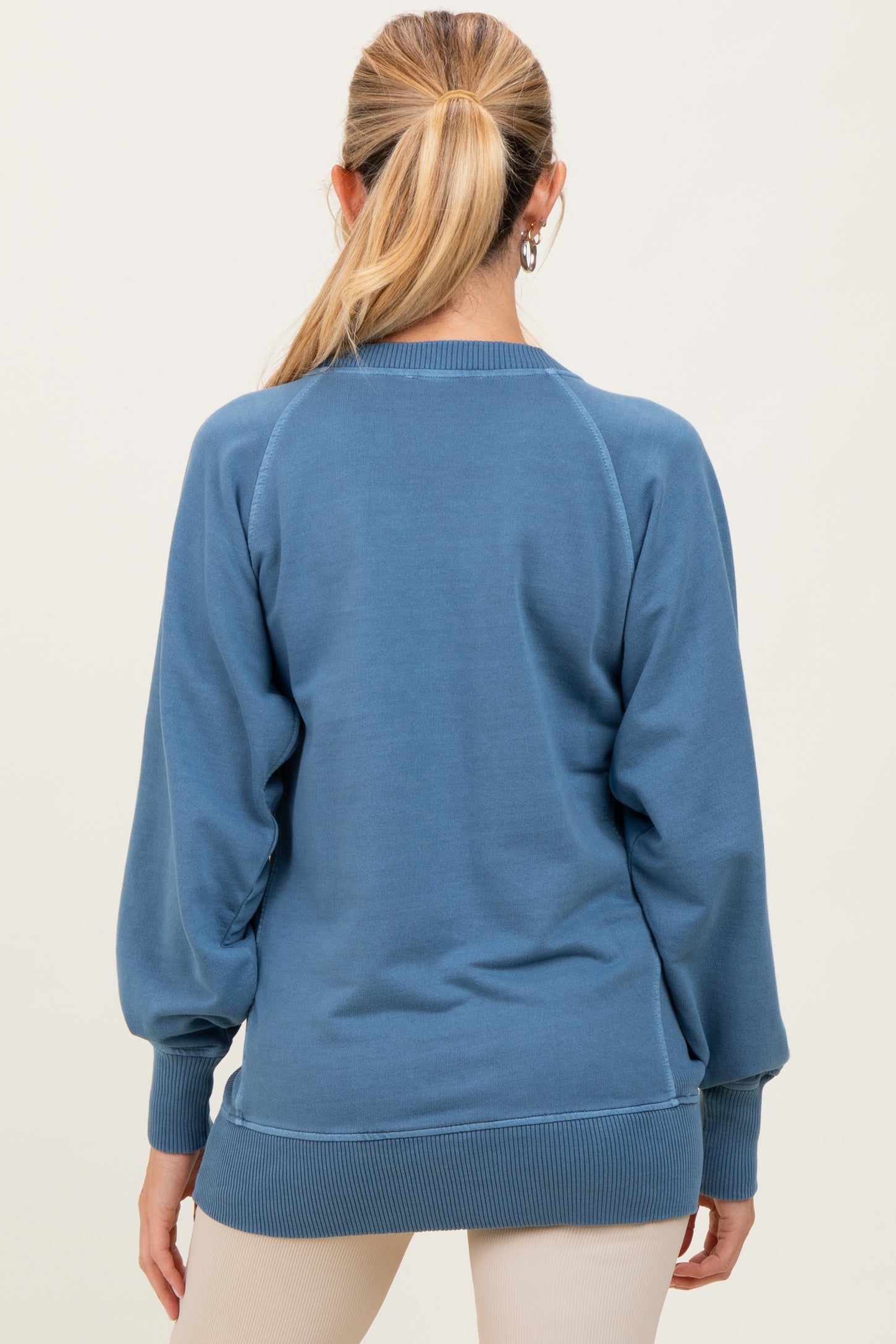 Blue Vintage Wash French Terry Maternity Pullover