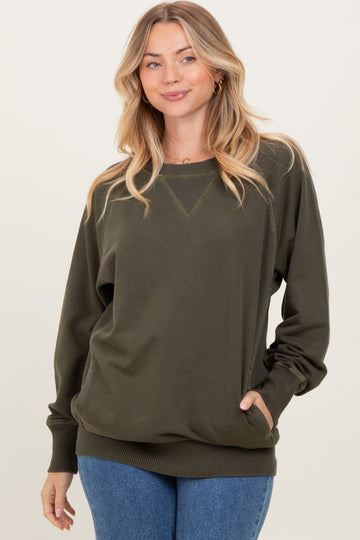Olive Vintage Wash French Terry Pullover