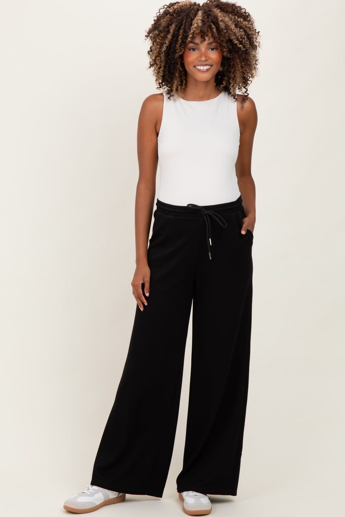 Black Flowy Knit Drawstring Maternity Pants