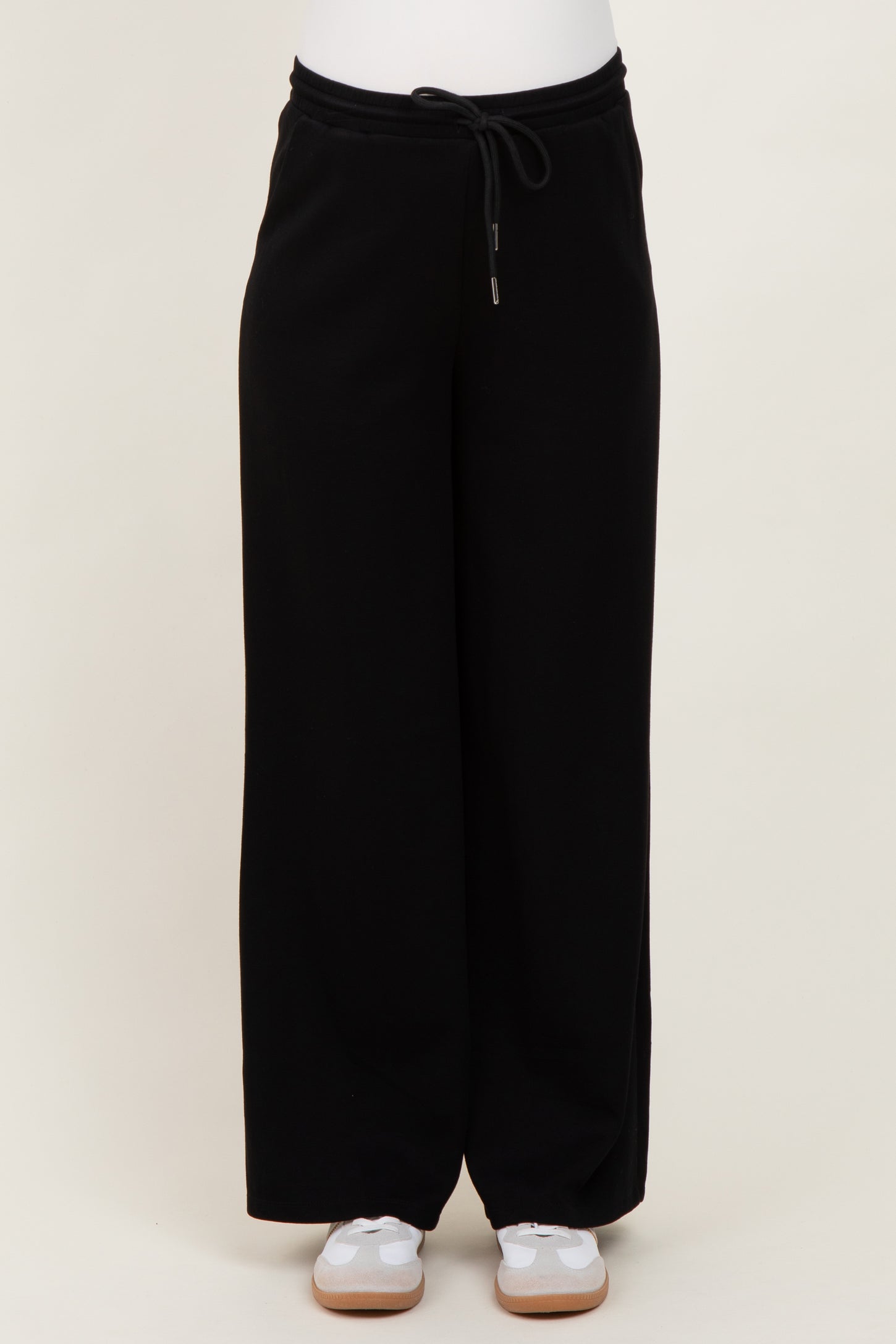 Black Flowy Knit Drawstring Maternity Pants