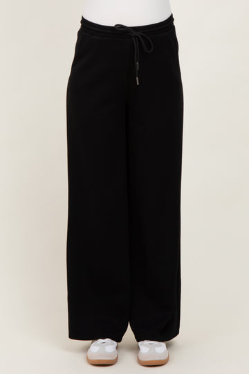 Black Flowy Knit Drawstring Maternity Pants