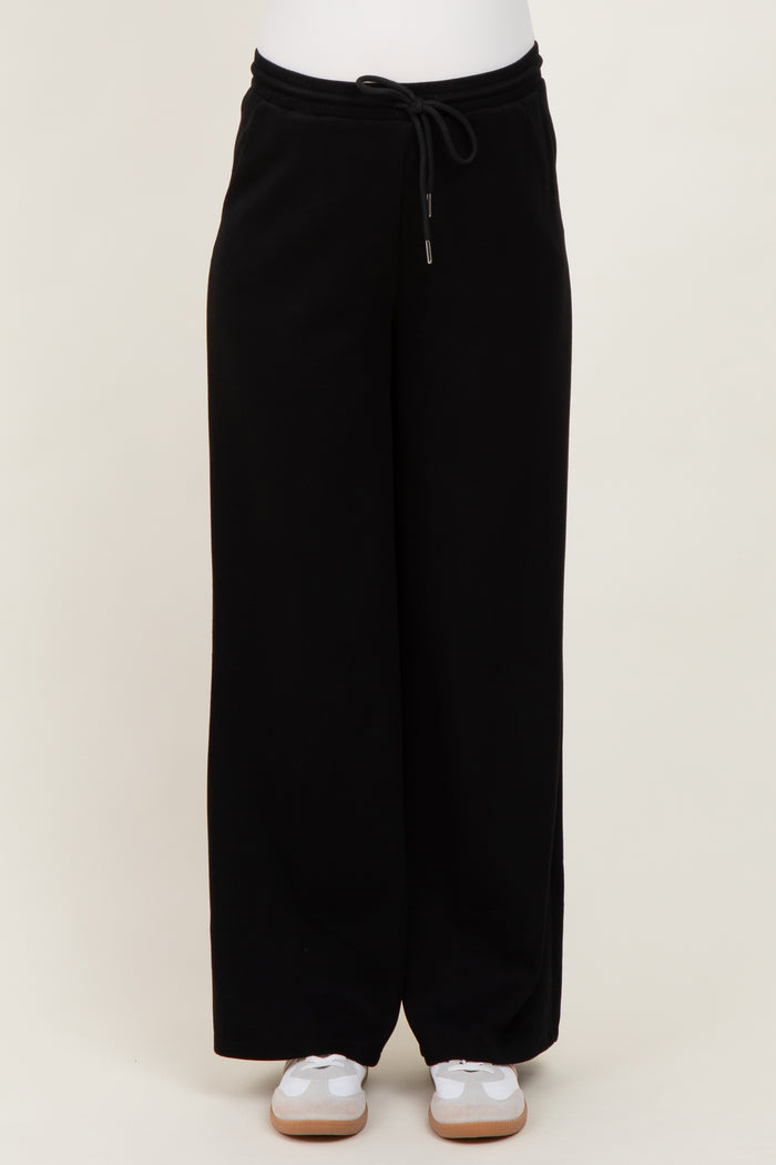 Black Flowy Knit Drawstring Maternity Pants