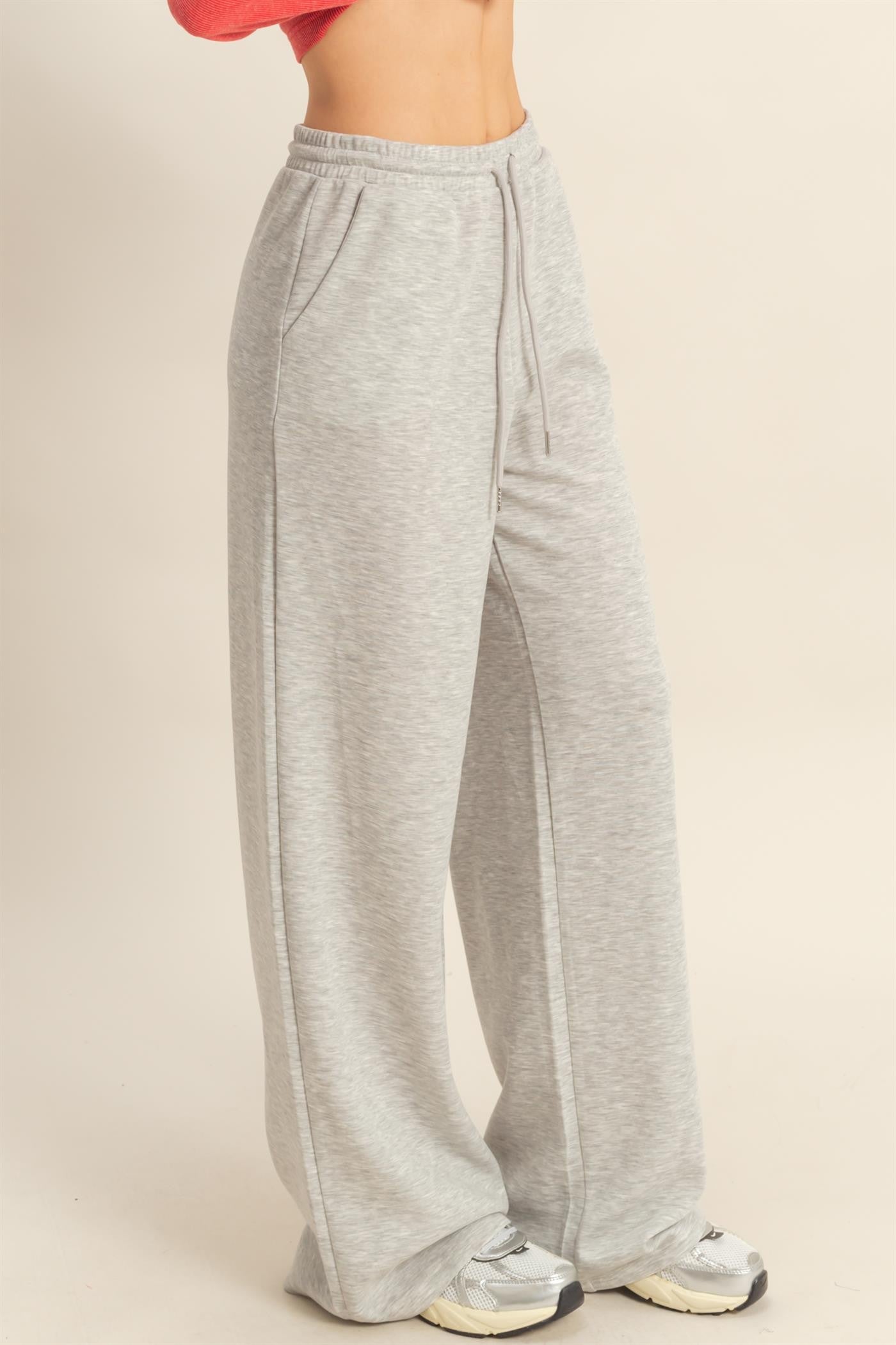 Heather Grey Flowy Knit Drawstring Pants
