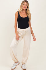 Cream Scuba Drawstring Waist Relaxed Maternity Jogger Sweatpants