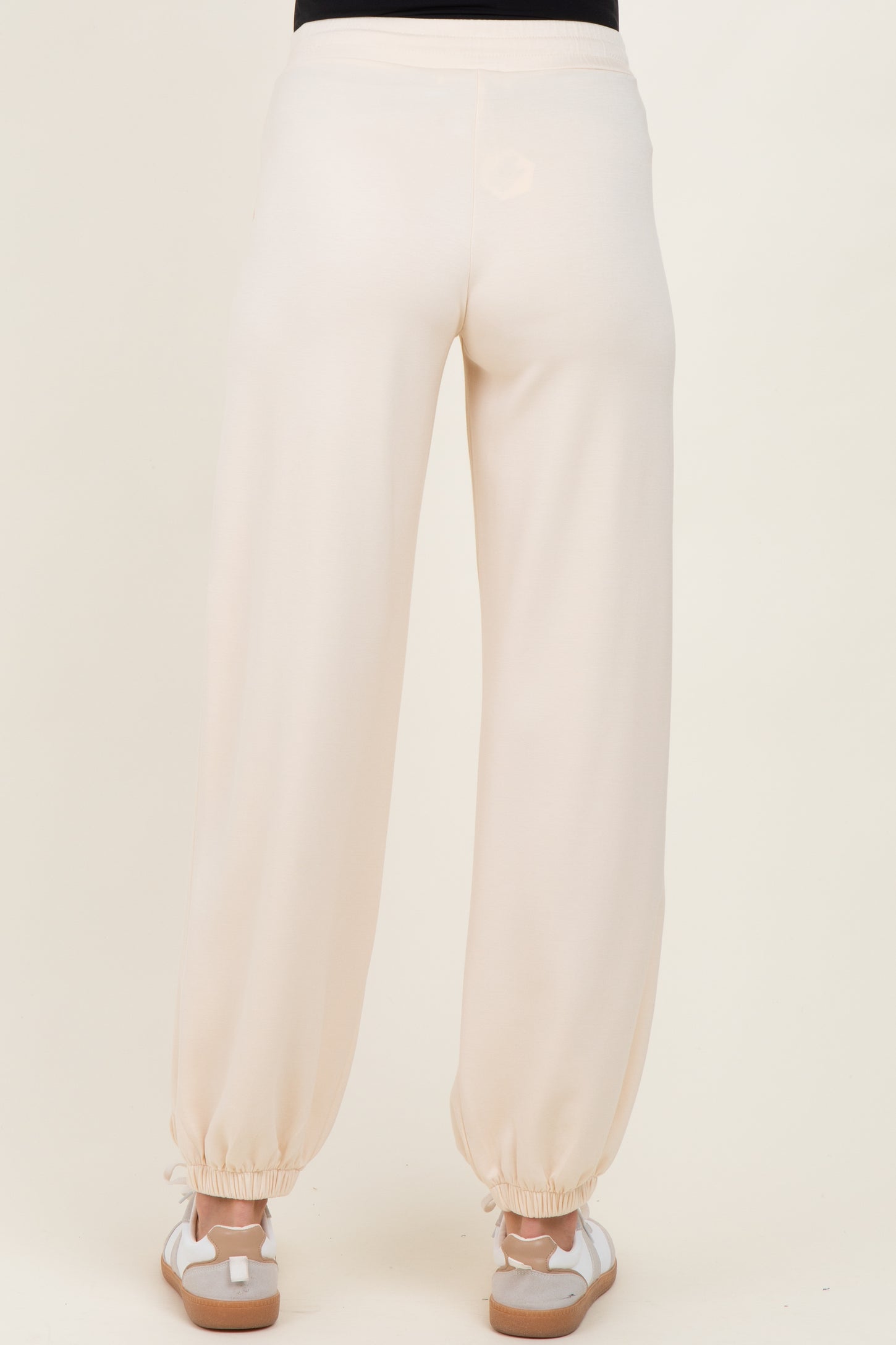Cream Scuba Drawstring Waist Relaxed Maternity Jogger Sweatpants