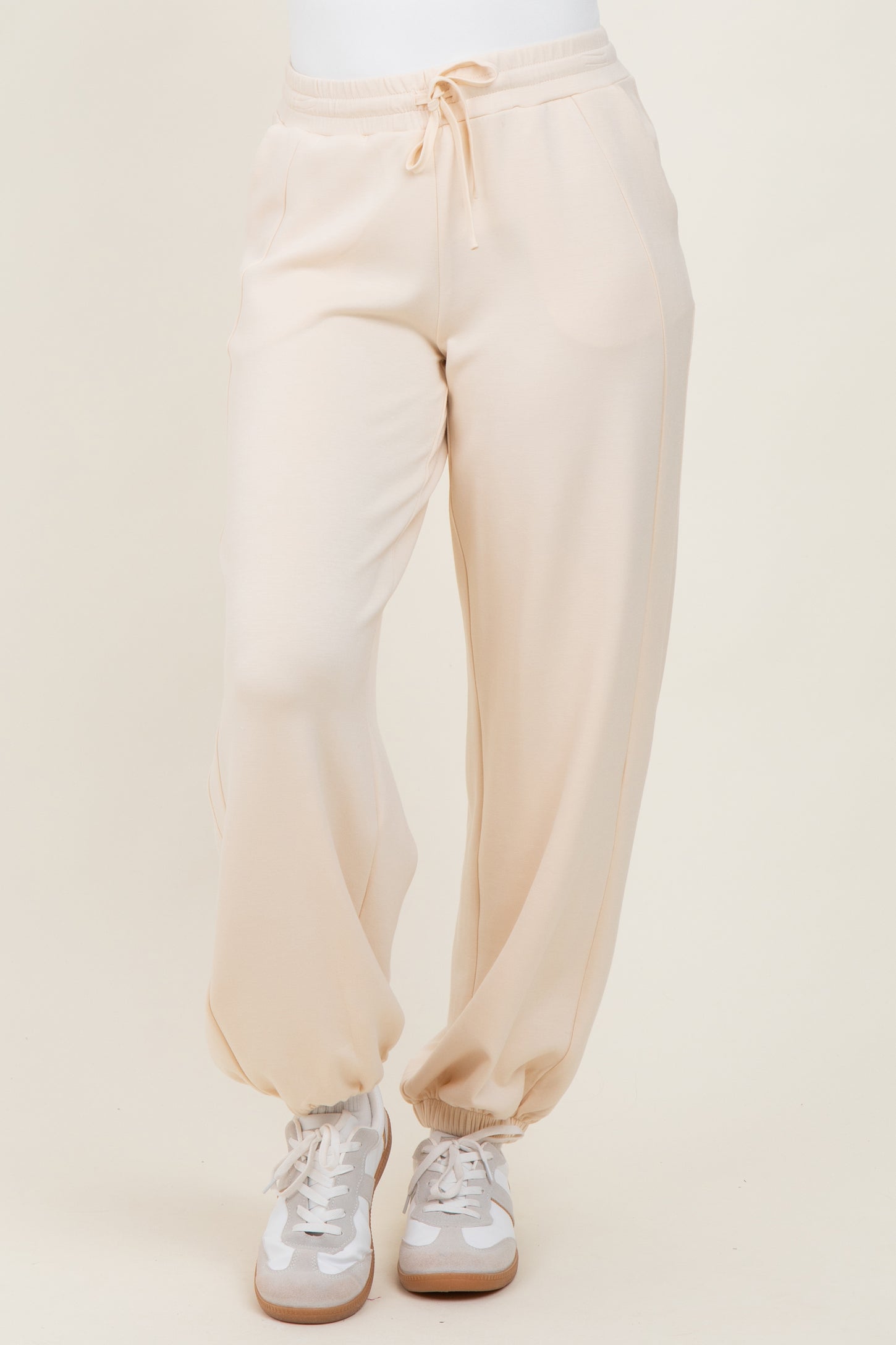 Cream Scuba Drawstring Waist Relaxed Jogger Sweatpants