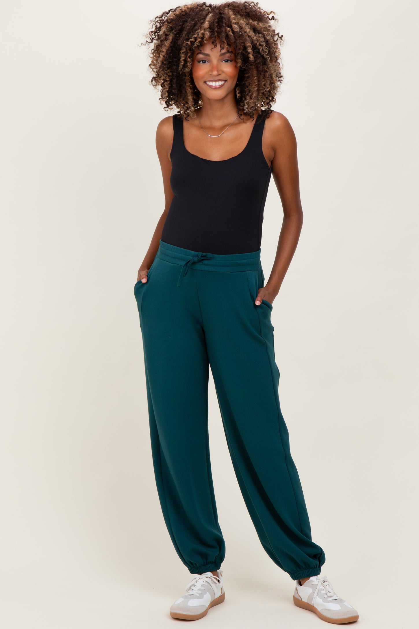Green Scuba Drawstring Waist Relaxed Maternity Jogger Sweatpants