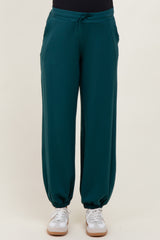 Green Scuba Drawstring Waist Relaxed Maternity Jogger Sweatpants