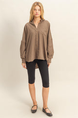 Brown Vertical Stripe Button-Down Oversized Shirt