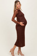 Brown Lace Overlay Fitted Maternity Maxi Dress