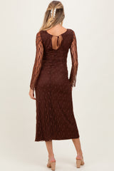 Brown Lace Overlay Fitted Maternity Maxi Dress