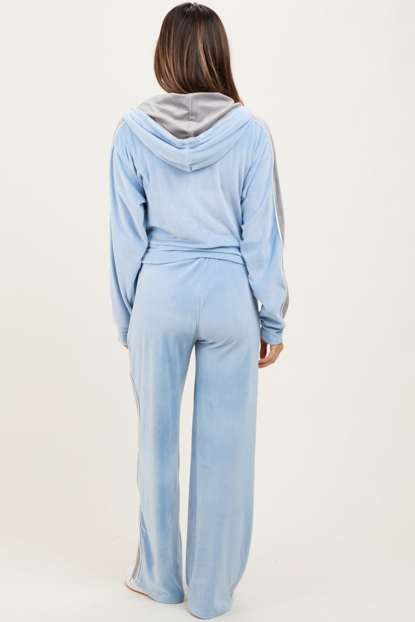 Light Blue Velour Tracksuit Maternity Set