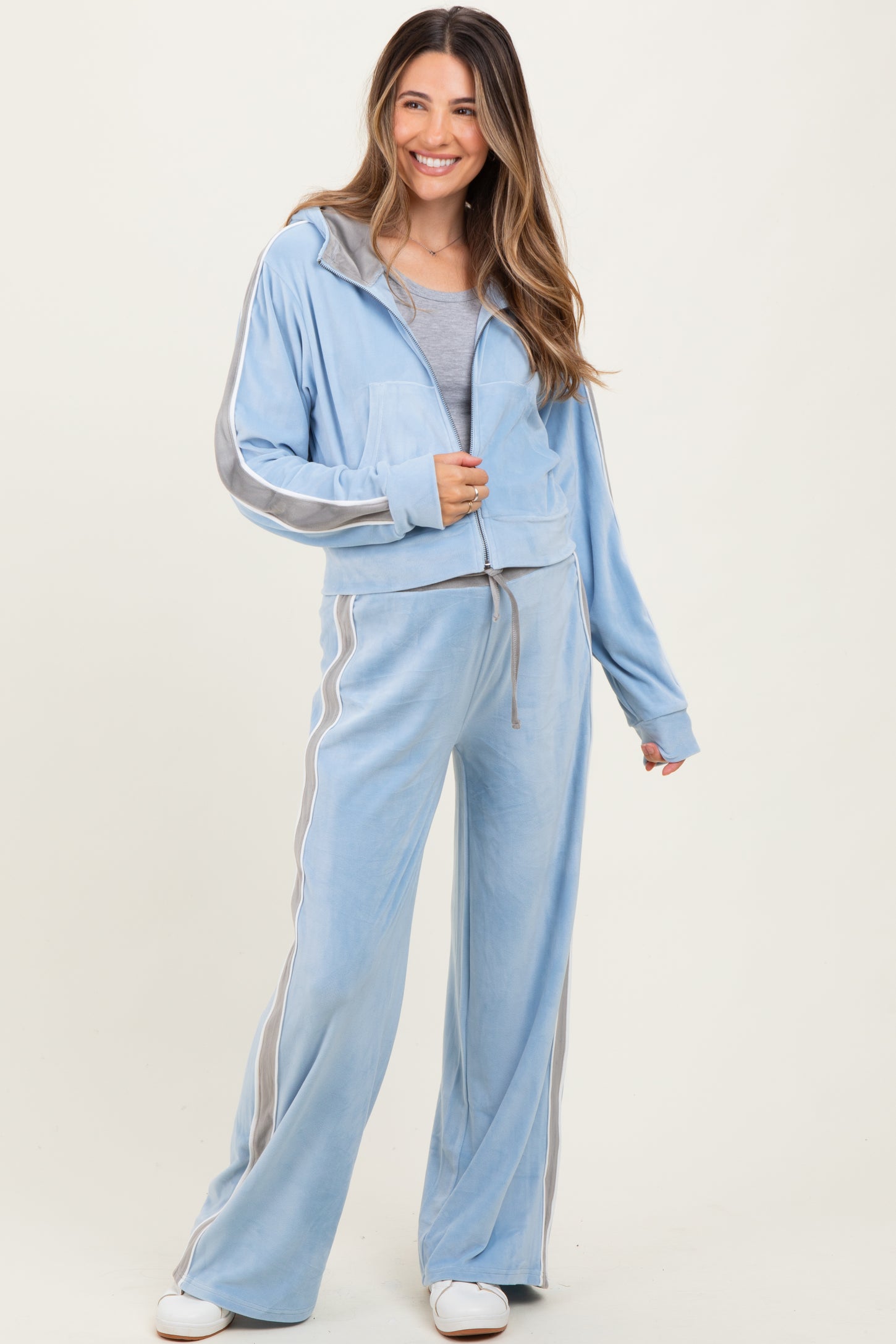 Light Blue Velour Tracksuit Maternity Set