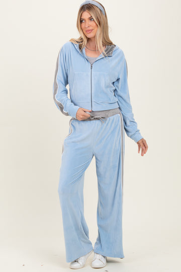Light Blue Velour Tracksuit Set