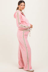 Pink Velour Tracksuit Maternity Set