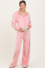 Pink Velour Tracksuit Maternity Set