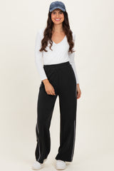 Black Striped Wide Leg Track Pants
