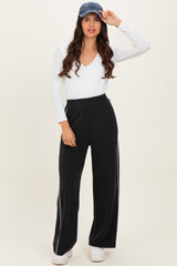 Black Striped Wide Leg Track Pants