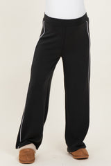 Black Striped Maternity Wide Leg Track Pants