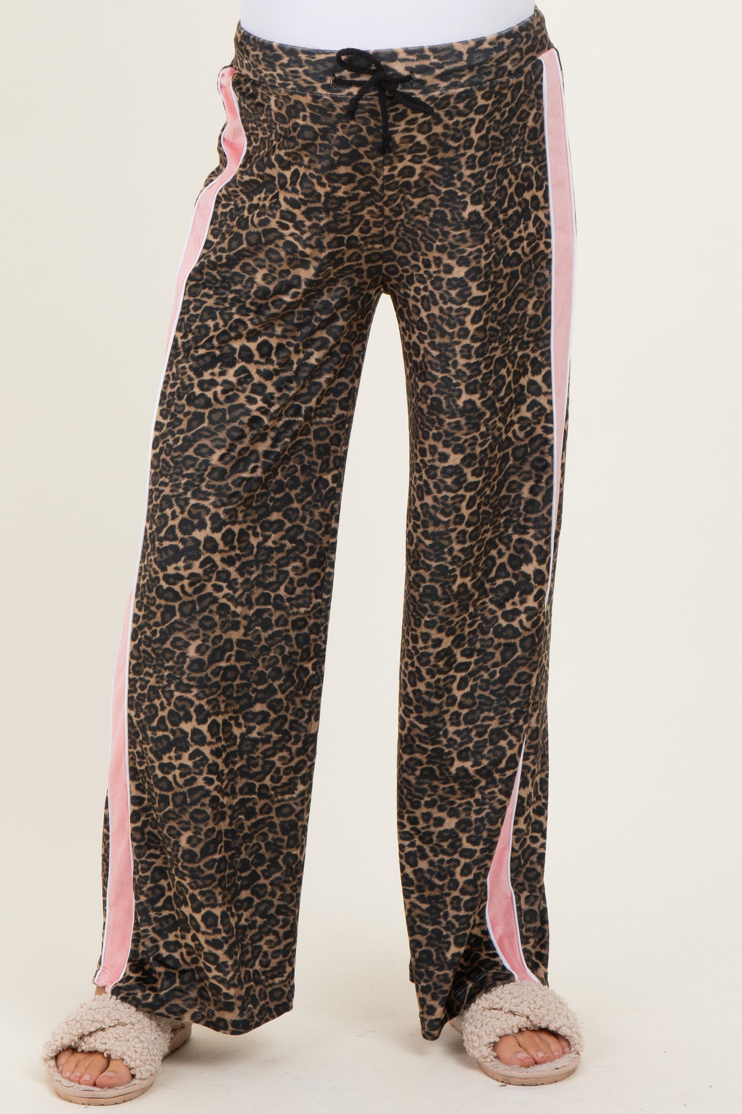 Brown Animal Print Velour Maternity Track Pants
