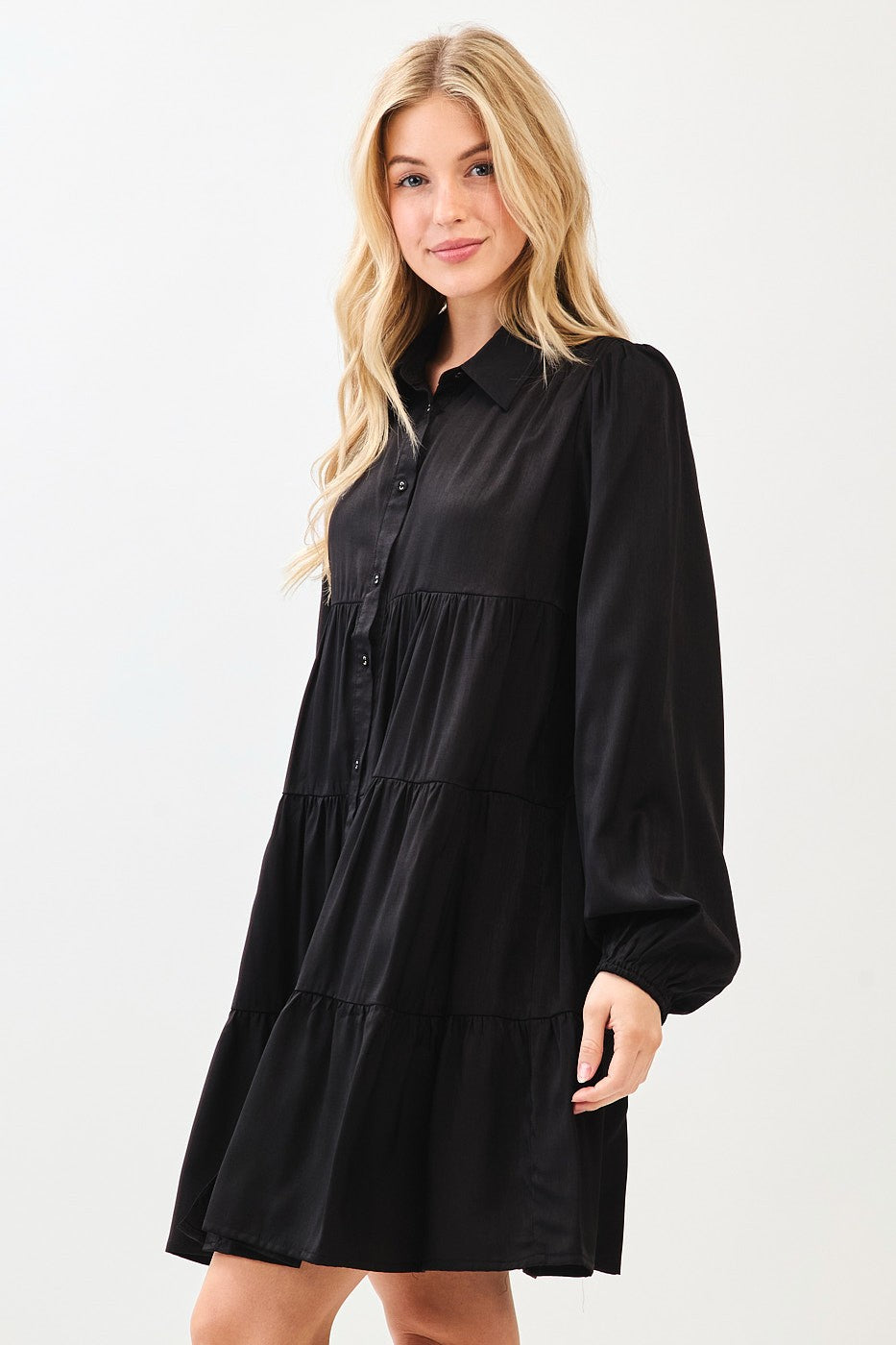 black tiered shirt dress Tiered Utility Shirt Dress Black