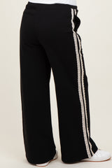 Black Lace Stripe Drawstring Maternity Lounge Pants