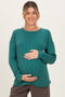 Hunter Green Puff Sleeve Solid Ribbed Maternity Top
