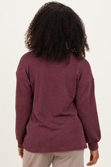 Burgundy Puff Sleeve Solid Ribbed Top