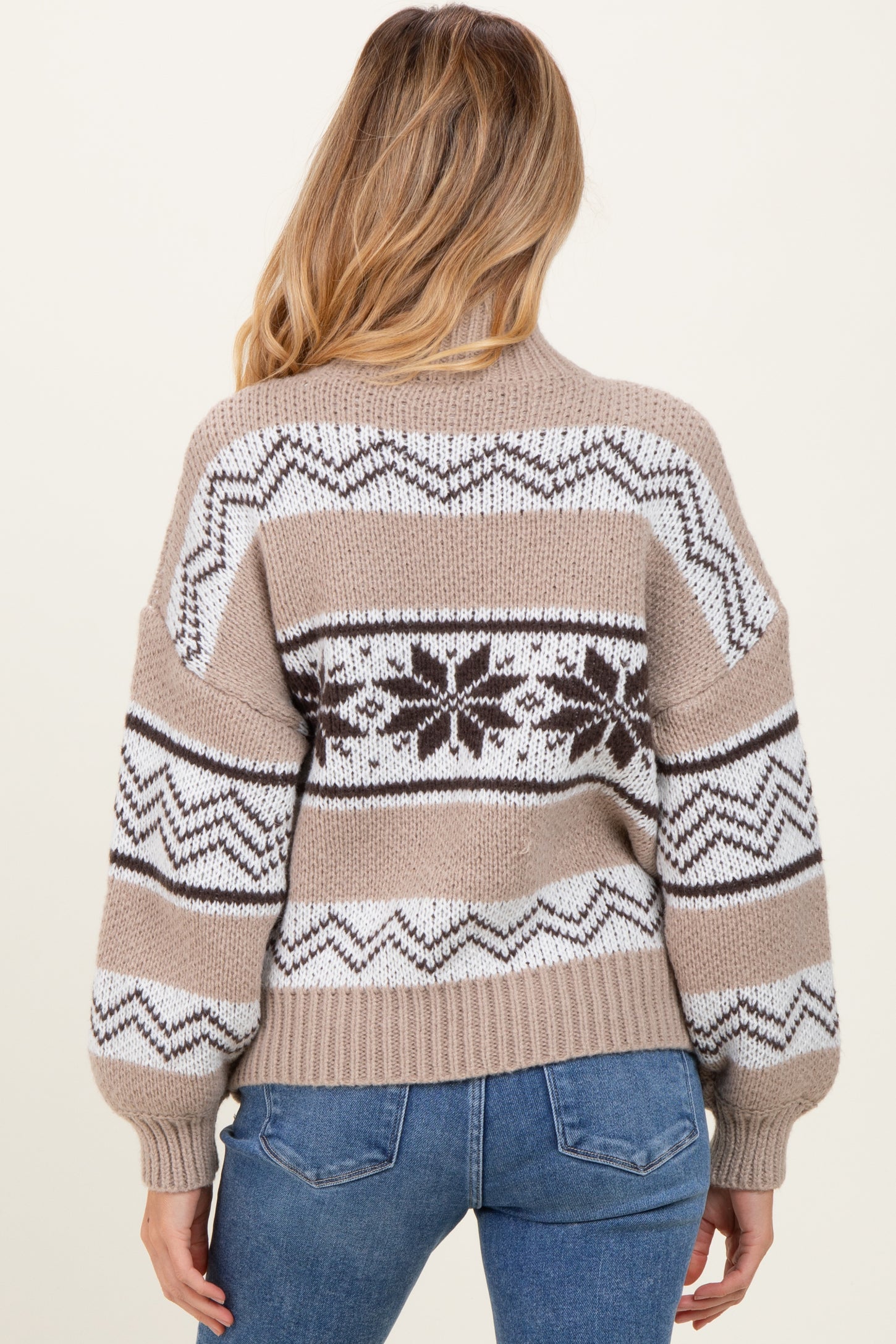Brown Fair Isle Print Zip Up Maternity Sweater Jacket