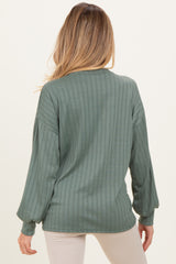 Olive Ribbed Knit Bubble Sleeve Maternity Pullover Top