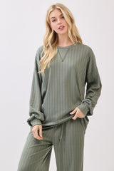 Olive Ribbed Knit Bubble Sleeve Maternity Pullover Top