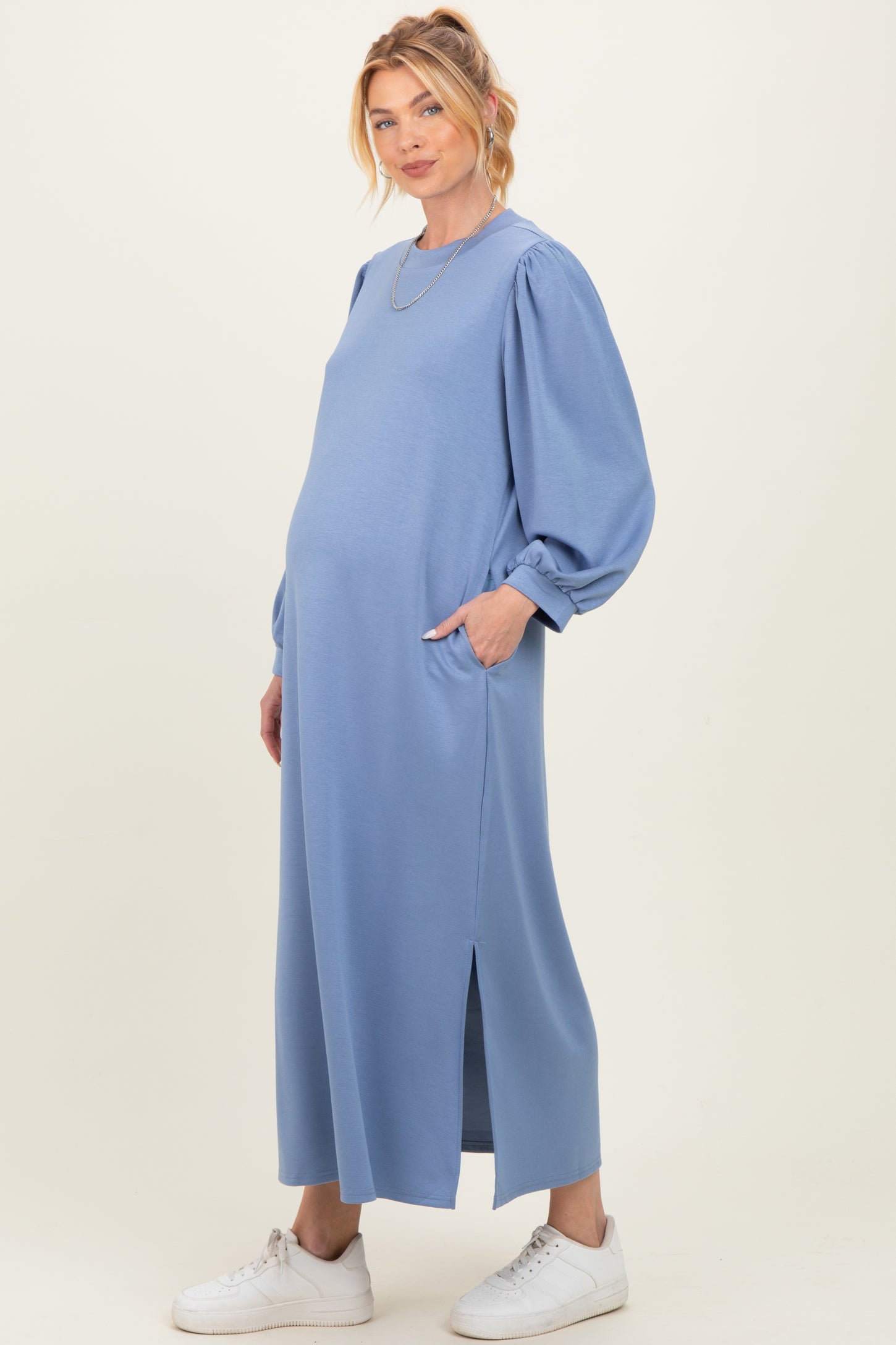 solid blue midi dress Rihoas Solid V Neck Pockets Midi Dress for women, Blue / US|6-8