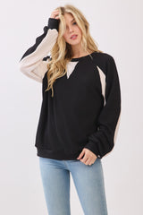 Black Textured Rib Colorblock Pullover