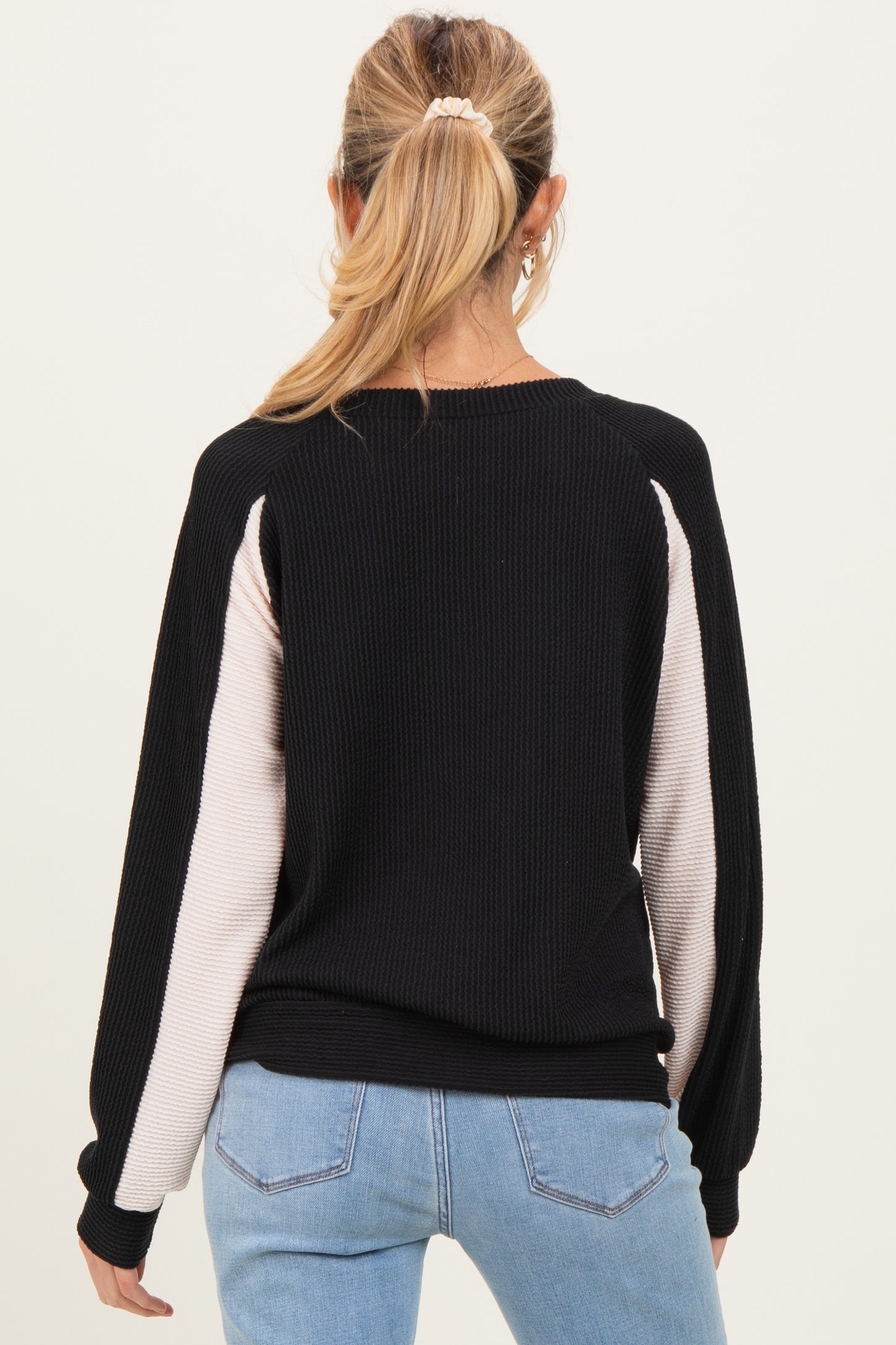 Black Textured Rib Colorblock Maternity Pullover