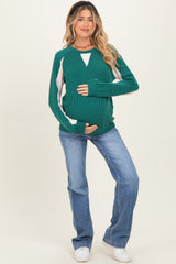 Forest Green Textured Rib Colorblock Maternity Pullover